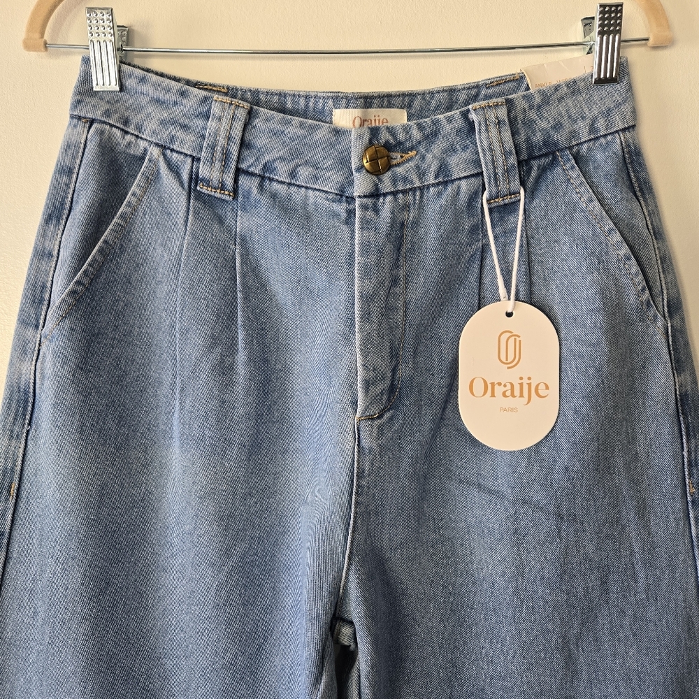 NEW Oraije Paris Elise Wide Leg Blue Denim Jeans Womens Size 6/28 - Picture 2 of 16